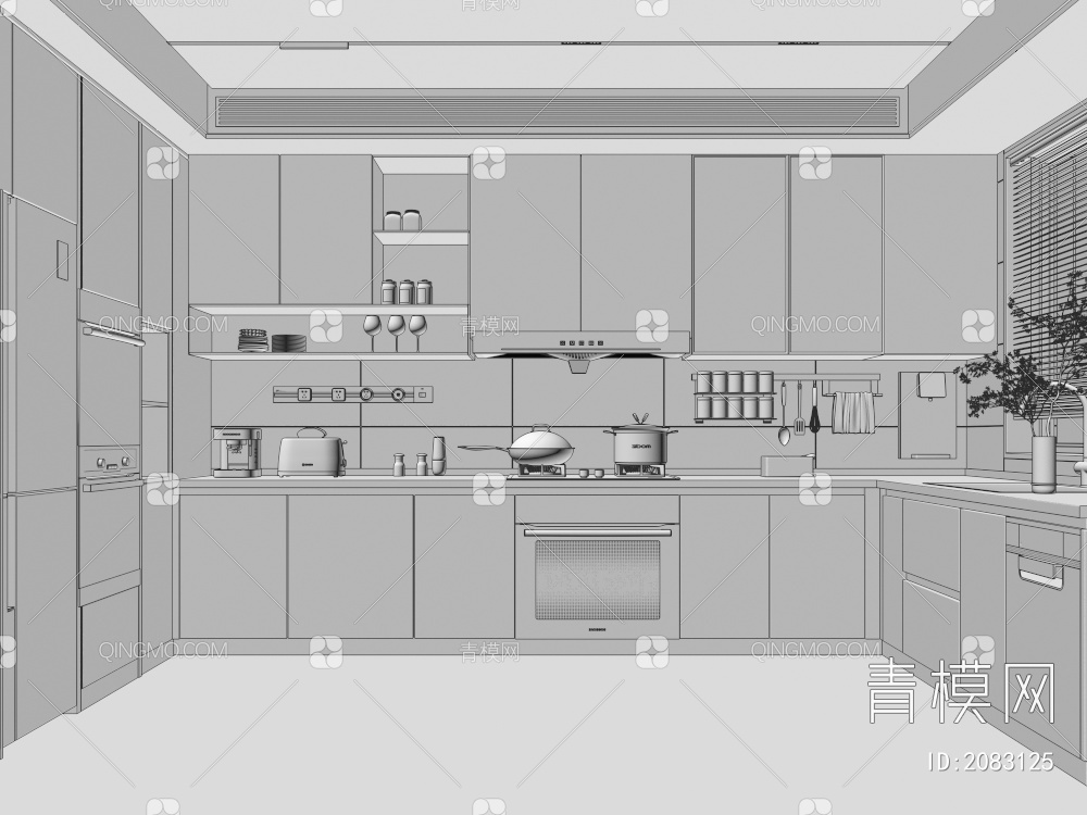 厨房 定制橱柜 油烟机 洗碗机 蒸烤箱 厨房用品 家用电器 厨房电器3D模型下载【ID:2083125】