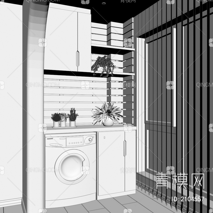 实木阳台洗衣机柜3D模型下载【ID:2104557】