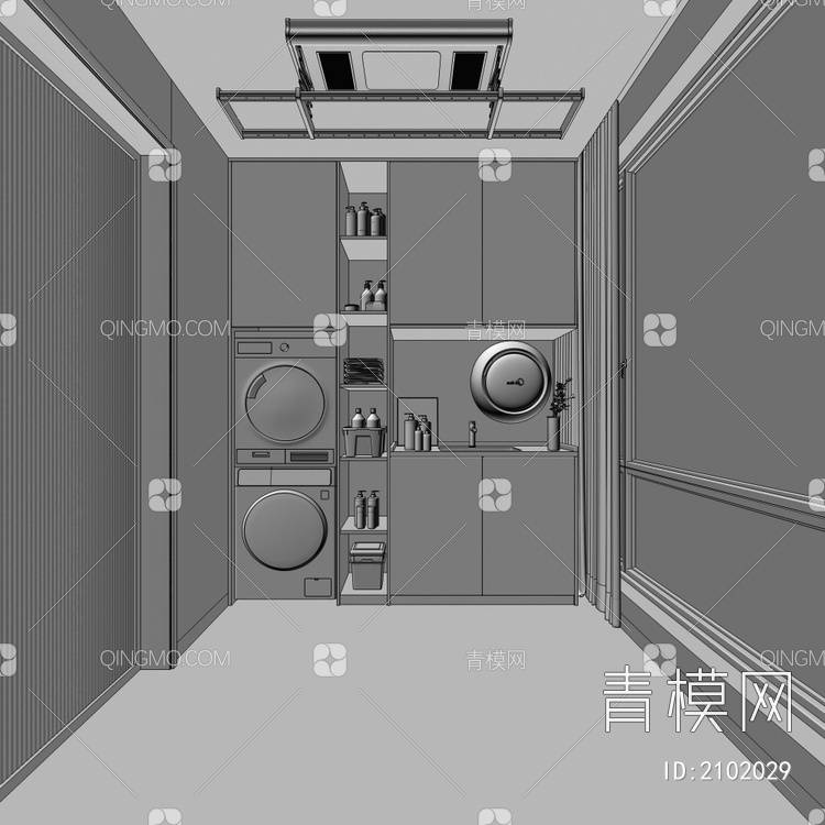 生活阳台 洗衣机 烘干机 洗手台 升降晾衣架 电动晾衣架3D模型下载【ID:2102029】