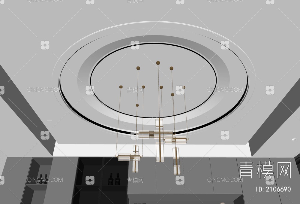 吊顶 天花吊顶 圆形吊顶SU模型下载【ID:2106690】