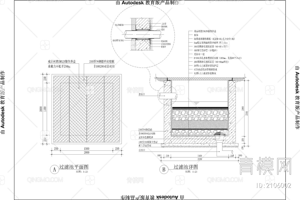 净化池庭院锦鲤鱼池生化过滤池系统净化仓大样【ID:2106002】