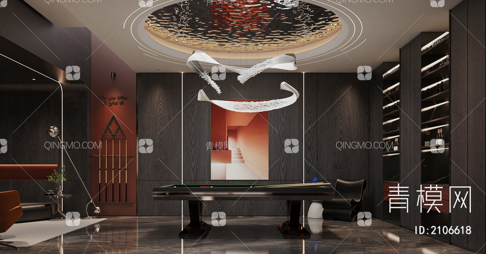 家居会客厅、台球室3D模型下载【ID:2106618】