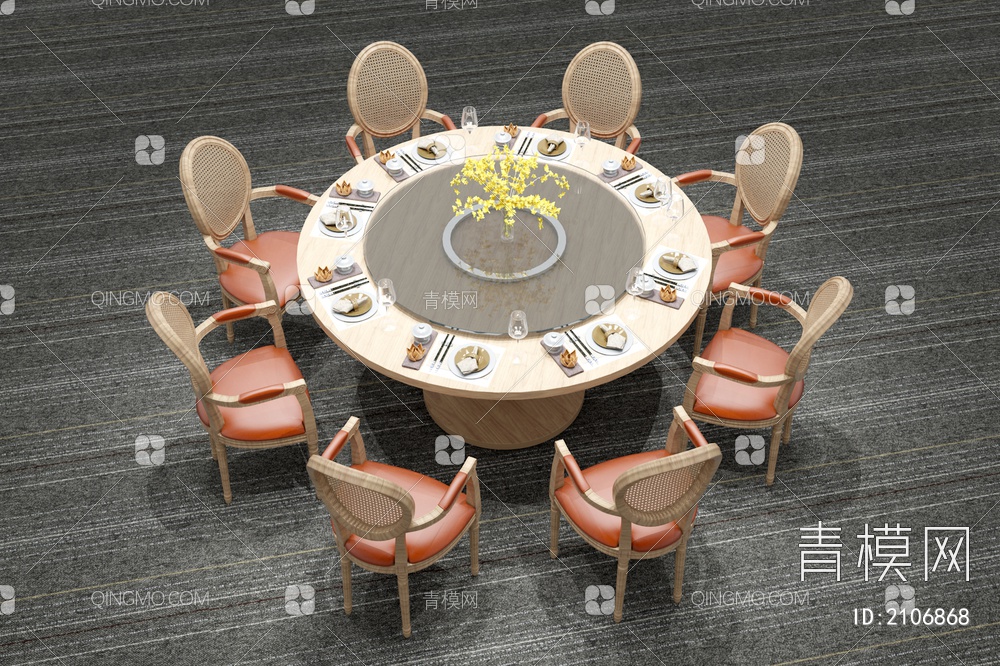 圆桌椅组合  圆桌 包间餐桌椅3D模型下载【ID:2106868】