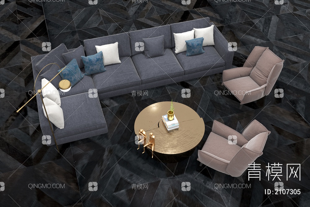 沙发茶几组合 茶几 休闲沙发 多人沙发3D模型下载【ID:2107305】