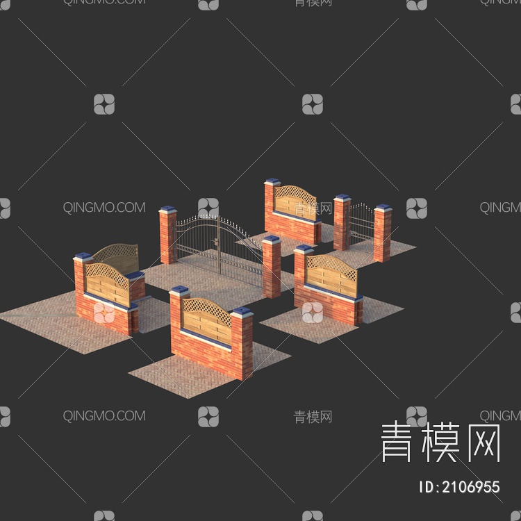 围墙 围栏 围挡 院墙 院子门 铁艺门3D模型下载【ID:2106955】
