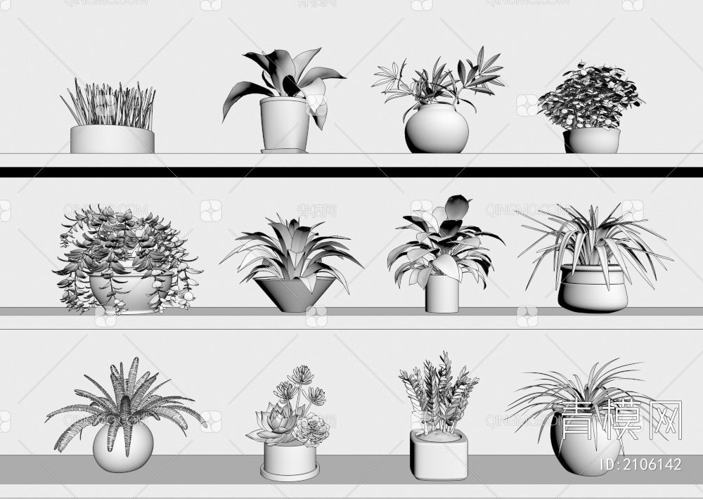植物盆栽3D模型下载【ID:2106142】