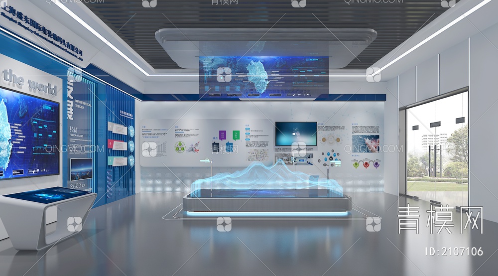 科技企业展厅 数字沙盘 互动触摸一体机 LED拼接屏3D模型下载【ID:2107106】