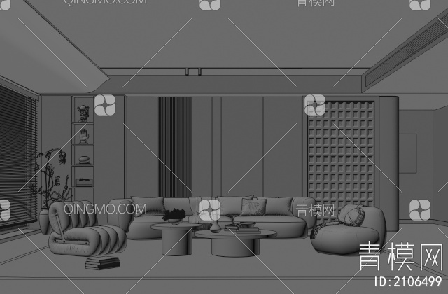 客厅 沙发茶几组合 休闲沙发椅 饰品摆件 背景墙3D模型下载【ID:2106499】