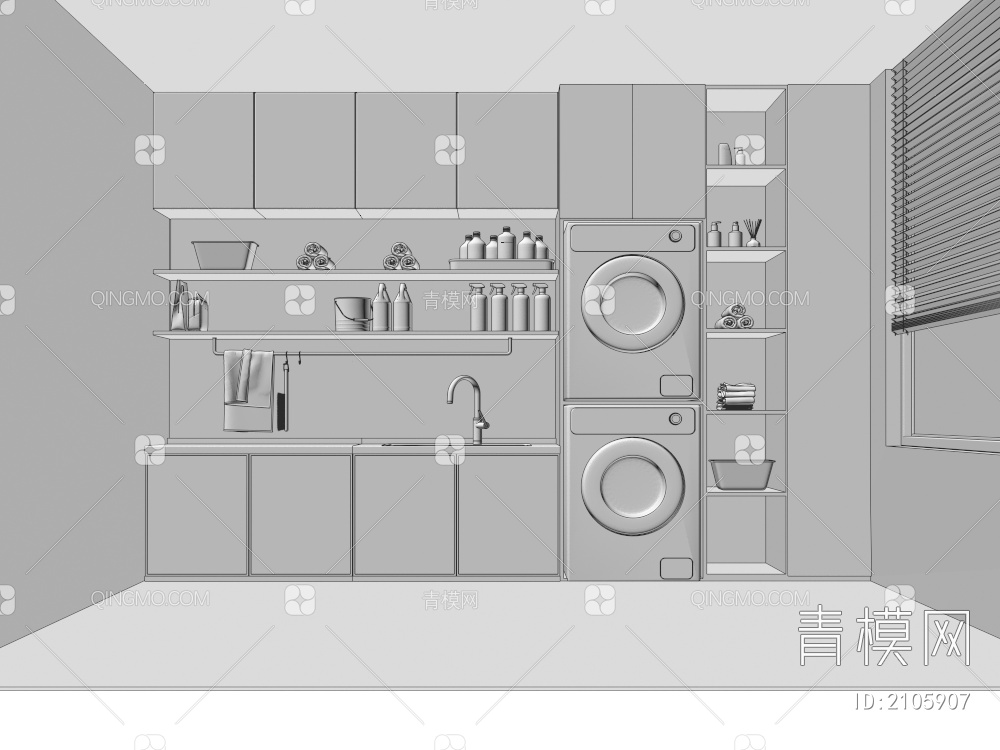 洗衣柜 洗衣机柜 洗衣房3D模型下载【ID:2105907】
