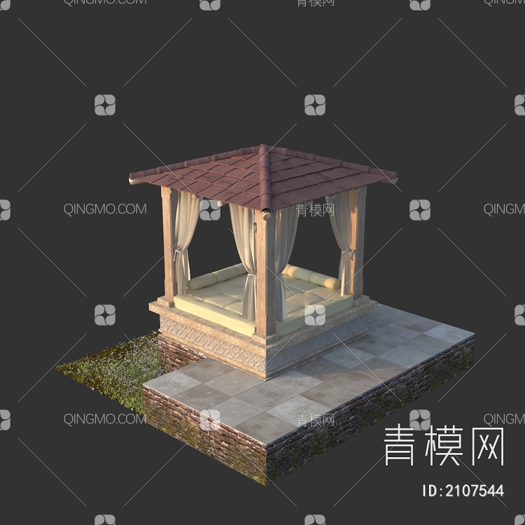 户外庭院亭子 沙发凉亭 地砖3D模型下载【ID:2107544】