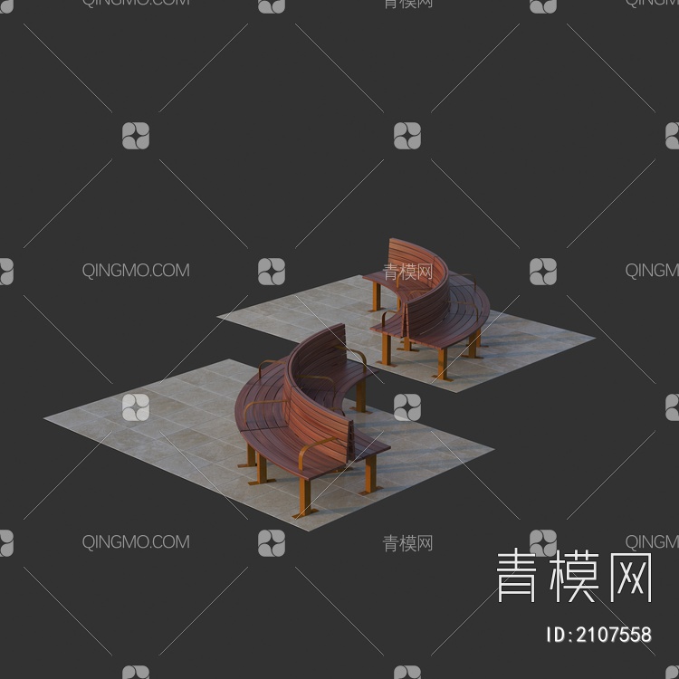 户外公园异性座椅 地砖3D模型下载【ID:2107558】