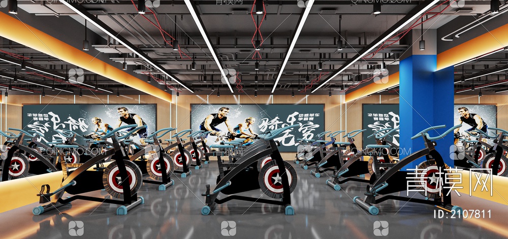 健身房 动感单车室 健身室  健身器材 私教 体育健身 动感单车3D模型下载【ID:2107811】