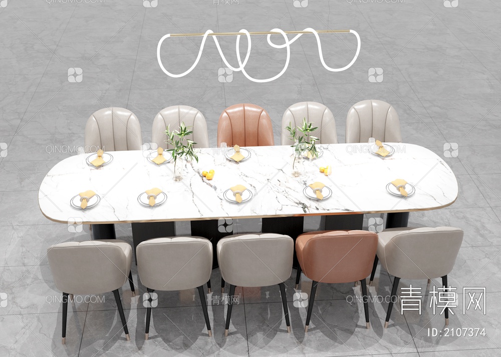 餐桌椅组合 餐厅艺术吊灯3D模型下载【ID:2107374】