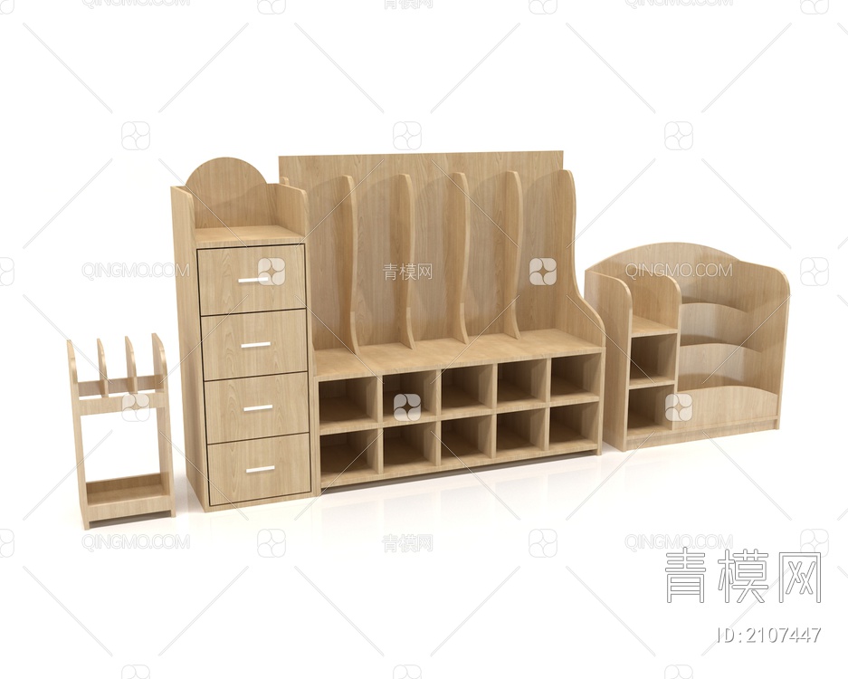 儿童书架 书柜 矮柜3D模型下载【ID:2107447】
