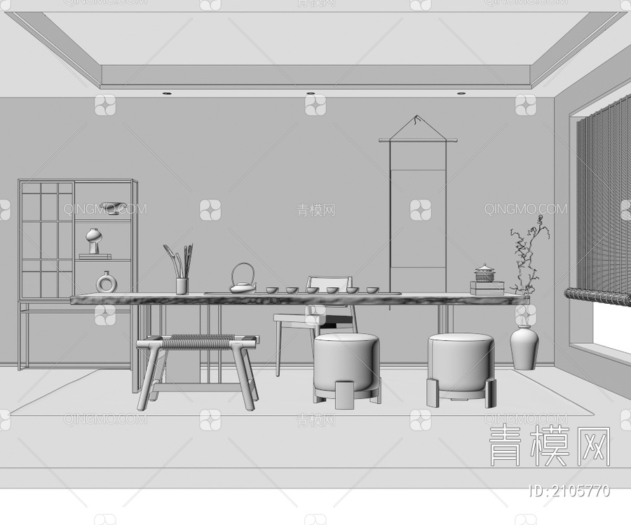 茶室 茶台3D模型下载【ID:2105770】