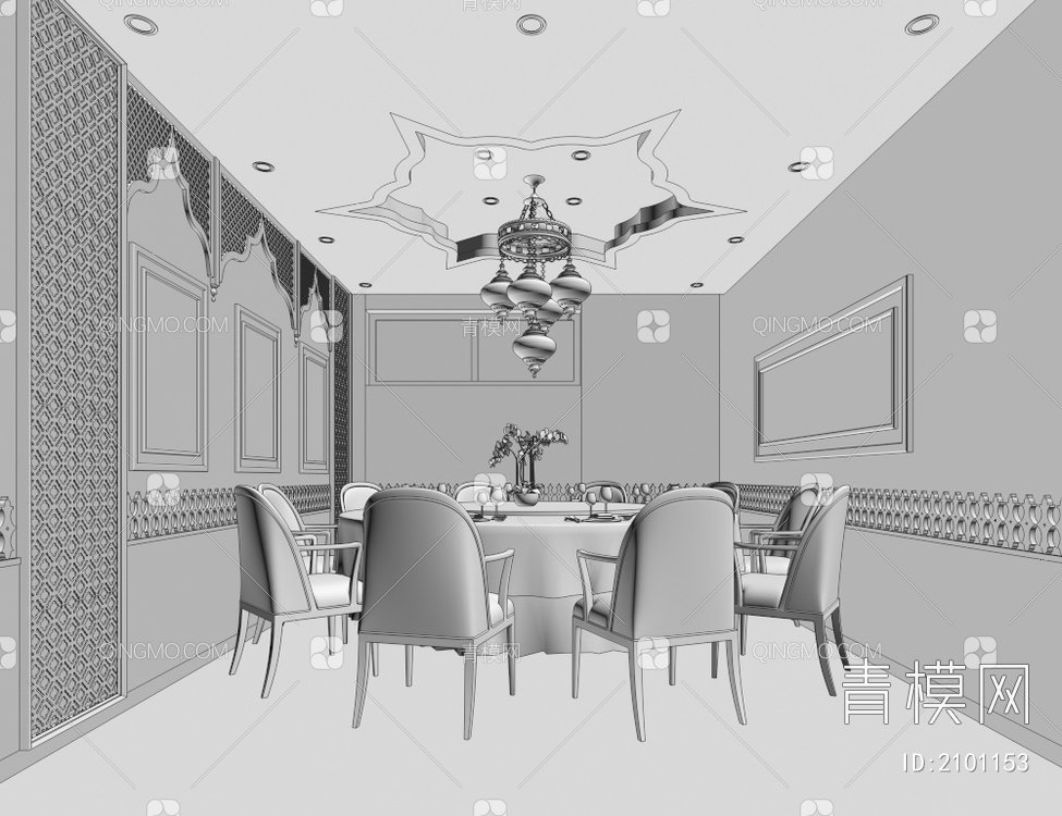 格包间  名族风餐厅  特色餐厅3D模型下载【ID:2101153】