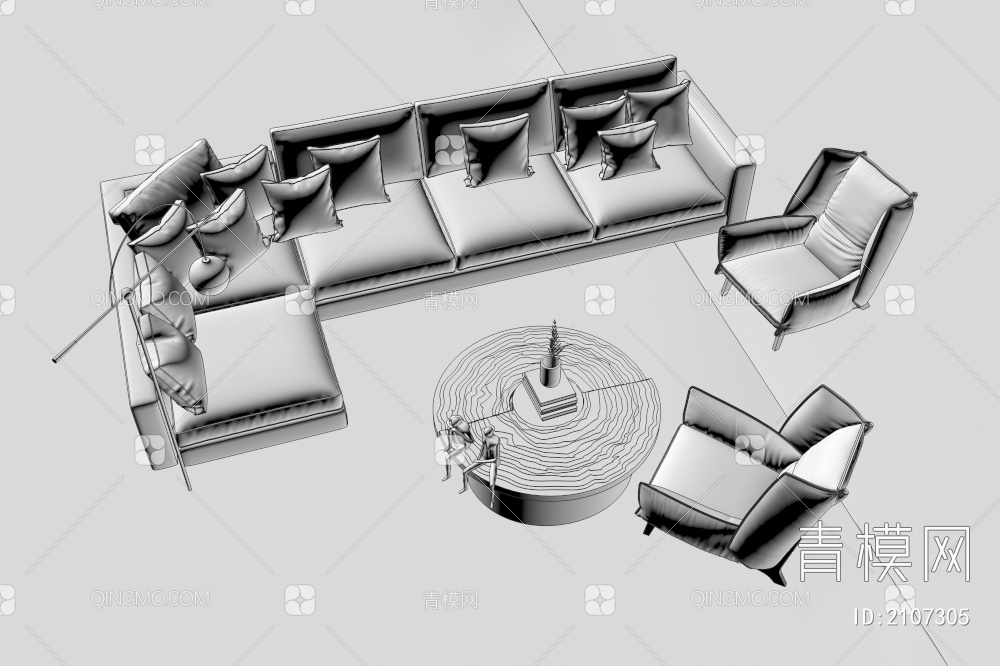 沙发茶几组合 茶几 休闲沙发 多人沙发3D模型下载【ID:2107305】