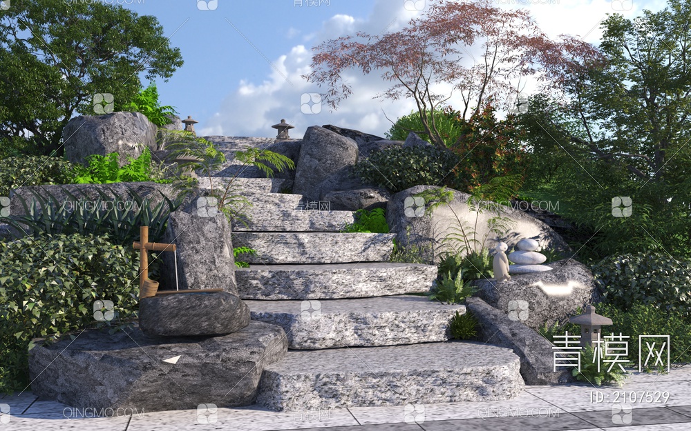 台阶景观_自然石板台阶3D模型下载【ID:2107529】