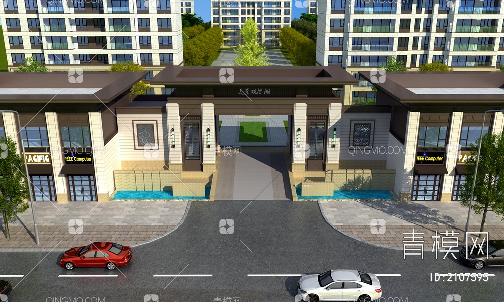 新亚洲 住宅 小区 大门3D模型下载【ID:2107595】