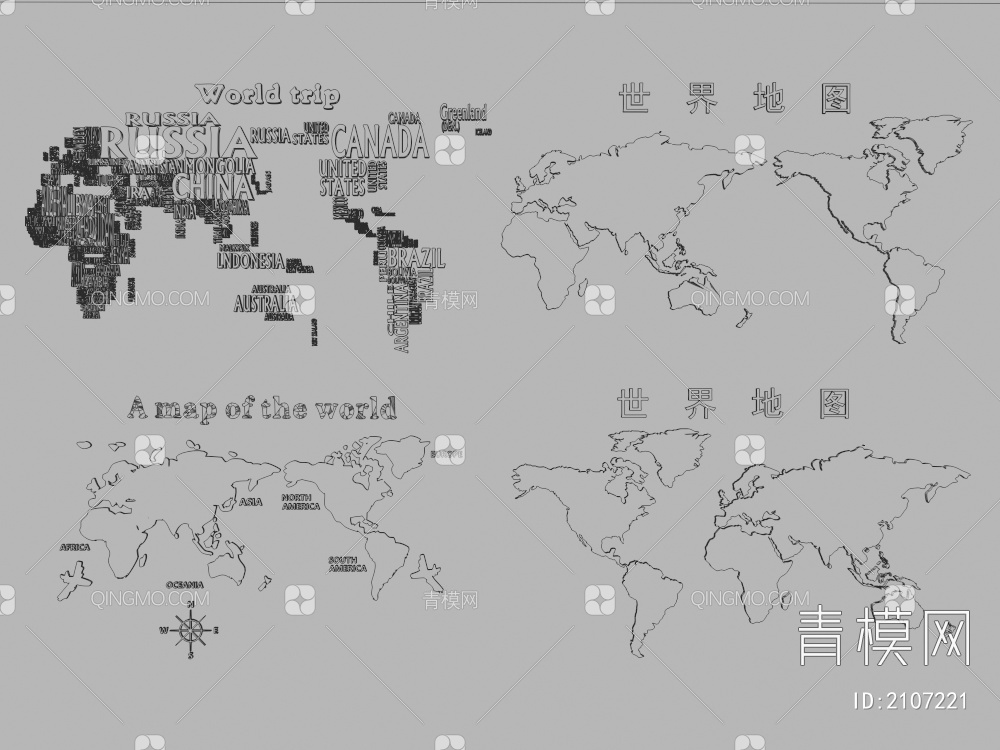 世界地图墙饰3D模型下载【ID:2107221】