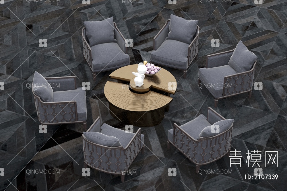 休闲沙发茶几组合  休闲沙发  茶几3D模型下载【ID:2107339】