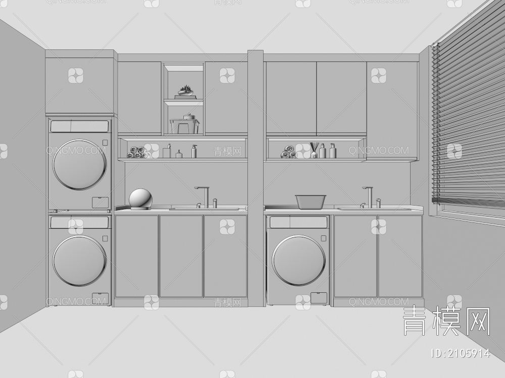 洗衣柜 洗衣机柜 洗衣房3D模型下载【ID:2105914】