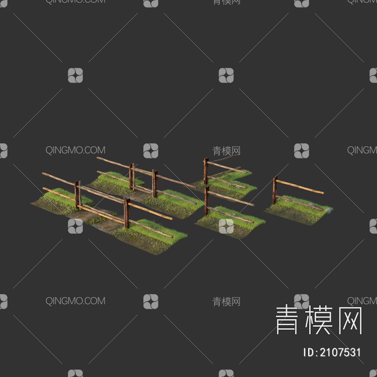 木制木头栏杆草坪 围栏 围挡3D模型下载【ID:2107531】