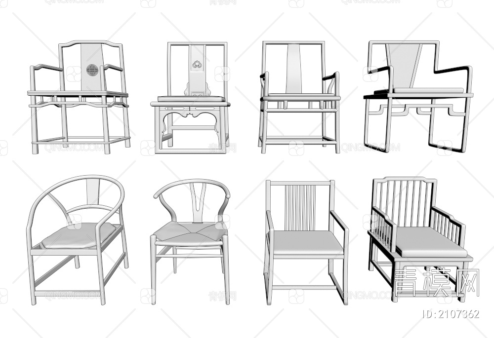 实木单椅3D模型下载【ID:2107362】