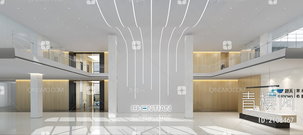 公司大堂 前厅接待台电梯厅3D模型下载【ID:2108467】