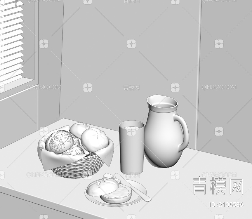 食物 牛奶 面包3D模型下载【ID:2105586】