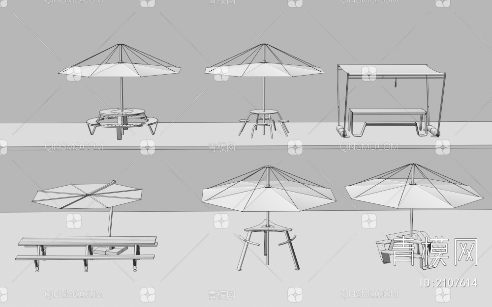 户外家具_休闲桌椅_遮阳伞_成品桌椅组合3D模型下载【ID:2107614】