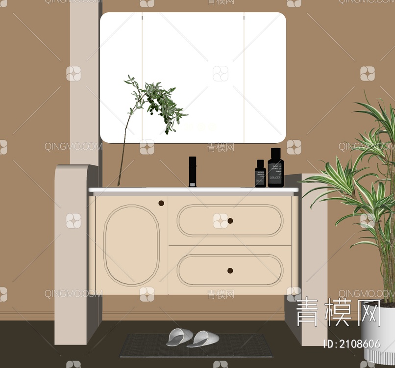 奶油风浴室柜3D模型下载【ID:2108606】