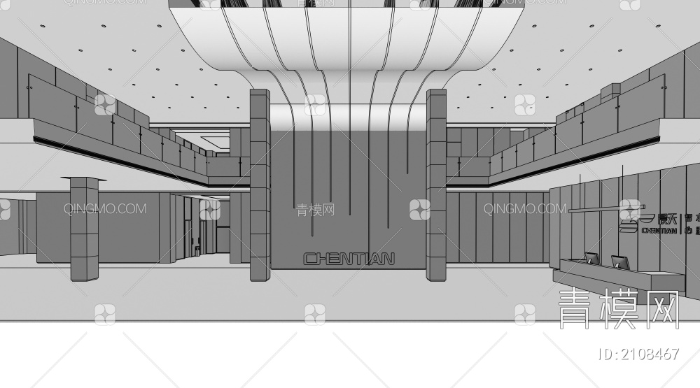 公司大堂 前厅接待台电梯厅3D模型下载【ID:2108467】