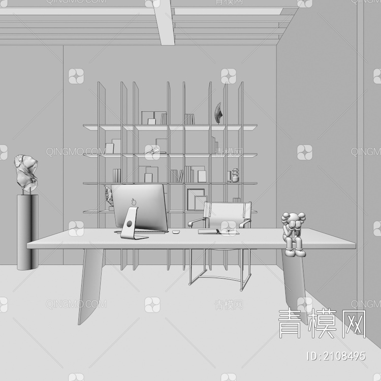 书架 书桌椅 书房3D模型下载【ID:2108495】
