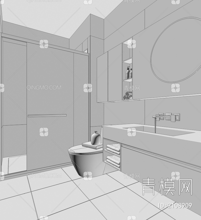 卫生间 马桶 花洒 浴室柜 洗脸盆 淋浴房 坐便器 淋浴隔断 浴缸3D模型下载【ID:2108909】