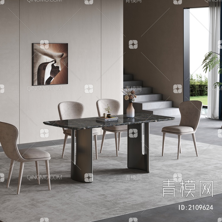 餐桌椅组合  饰品 摆件3D模型下载【ID:2109624】