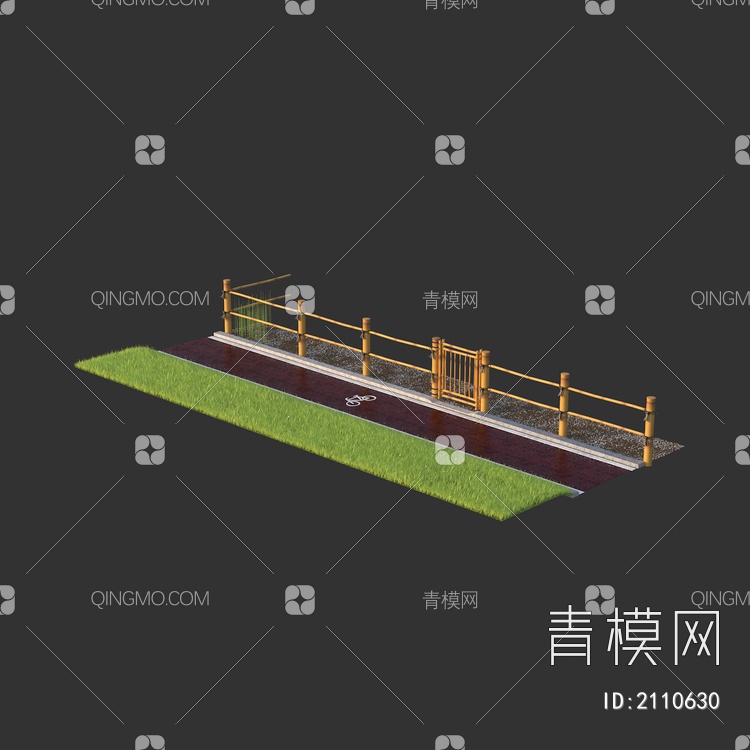 别墅花园庭院 竹制护栏围栏 自行车道草地草坪3D模型下载【ID:2110630】