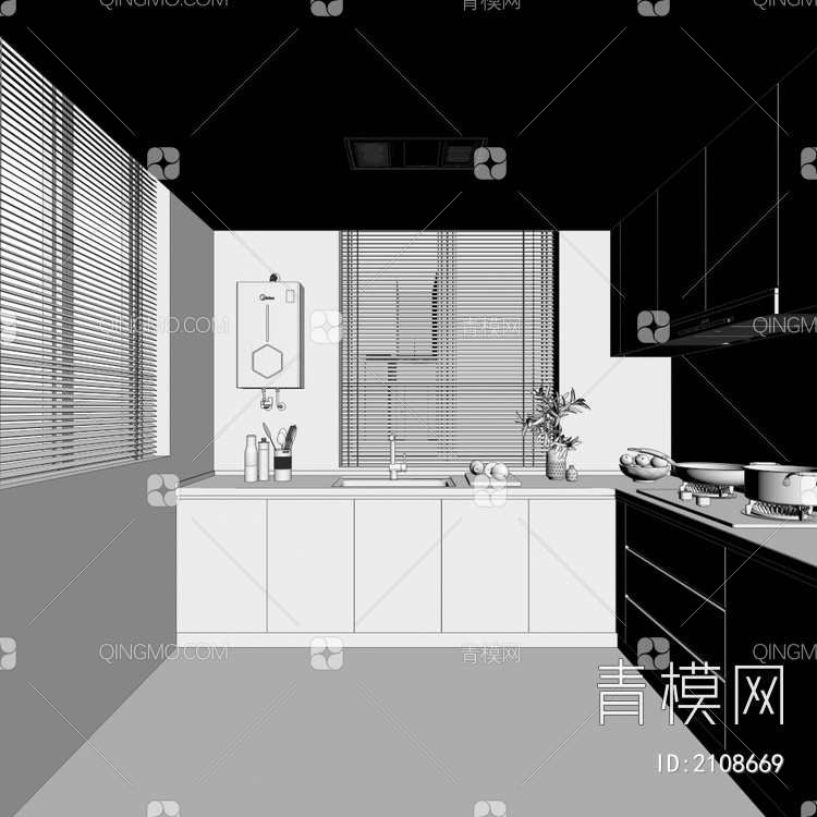 L型厨房3D模型下载【ID:2108669】