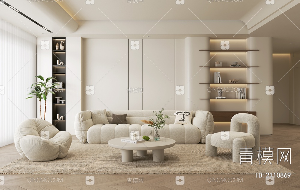 客厅 沙发茶几组合 单人沙发 多人沙发 挂画 落地灯 地毯3D模型下载【ID:2110869】