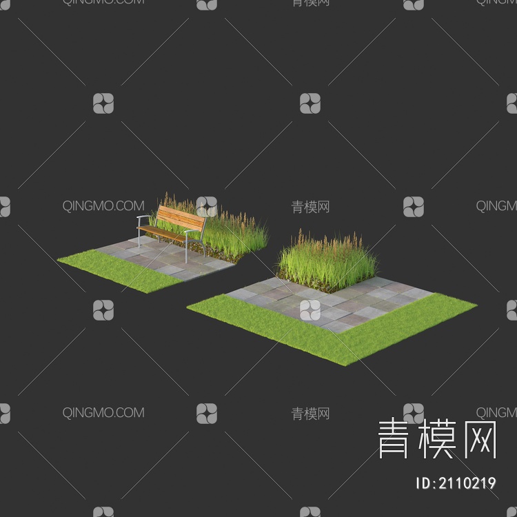 广场公园户外座椅 草坪3D模型下载【ID:2110219】