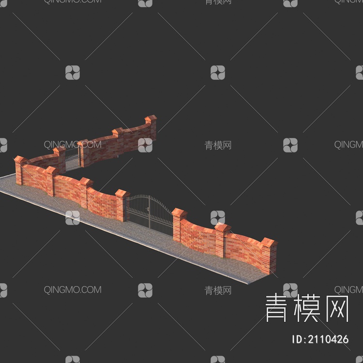围墙砖墙 护栏围栏铁大门3D模型下载【ID:2110426】