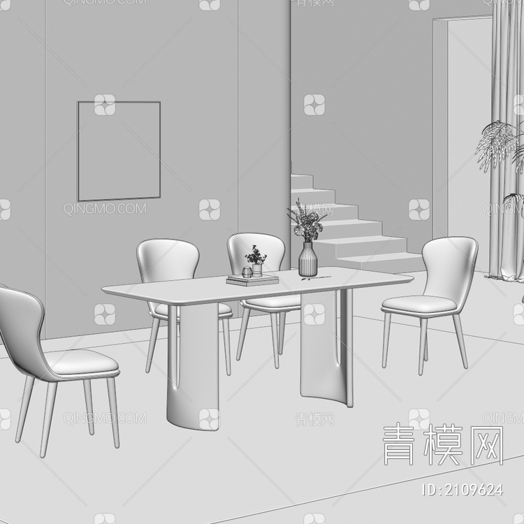 餐桌椅组合  饰品 摆件3D模型下载【ID:2109624】