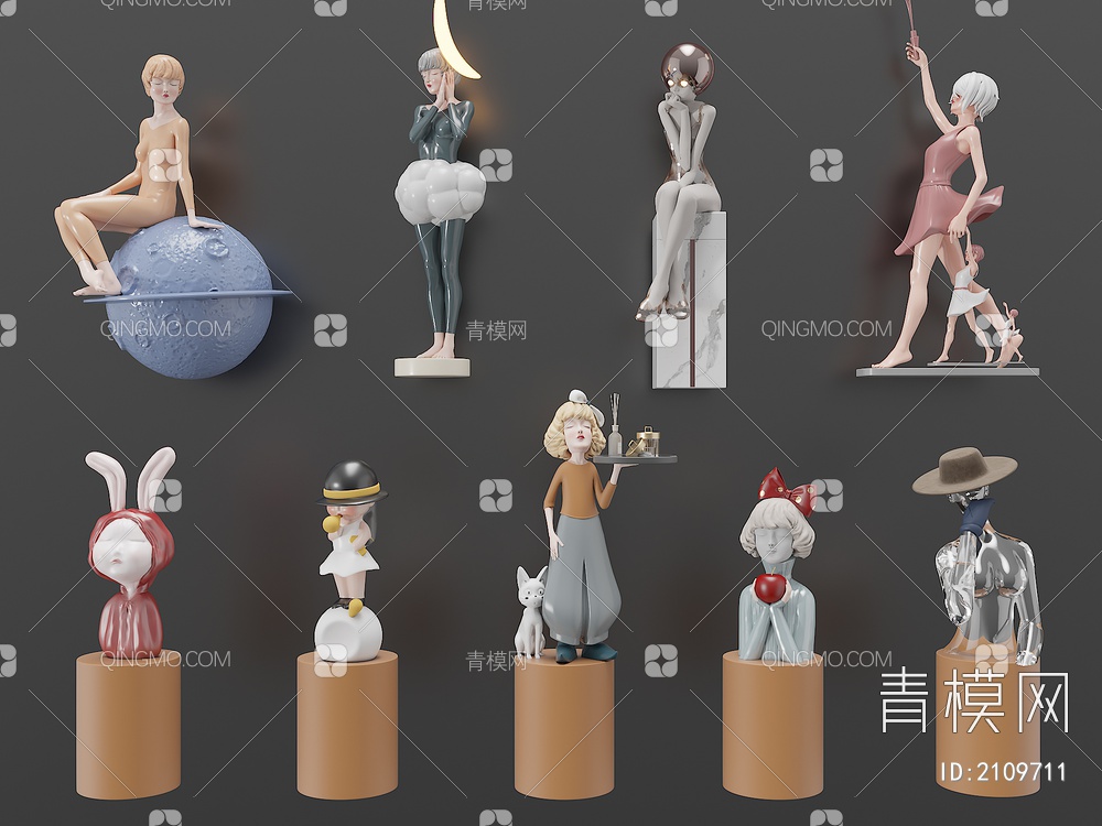 艺术品创意饰品摆件 人物雕像3D模型下载【ID:2109711】
