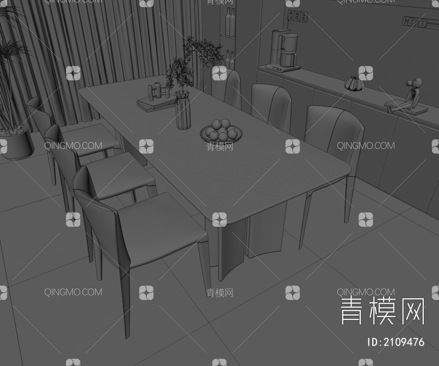 奶油风餐桌椅组合3D模型下载【ID:2109476】
