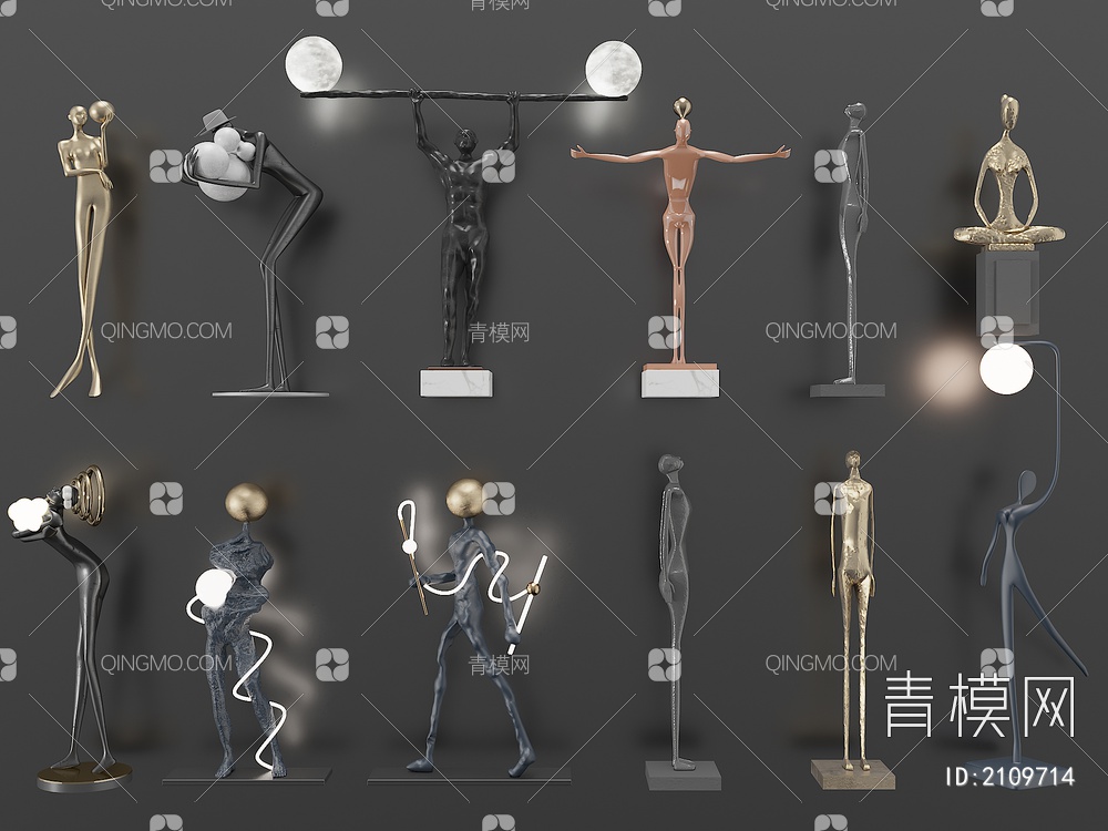 艺术品创意饰品摆件 人物雕像3D模型下载【ID:2109714】