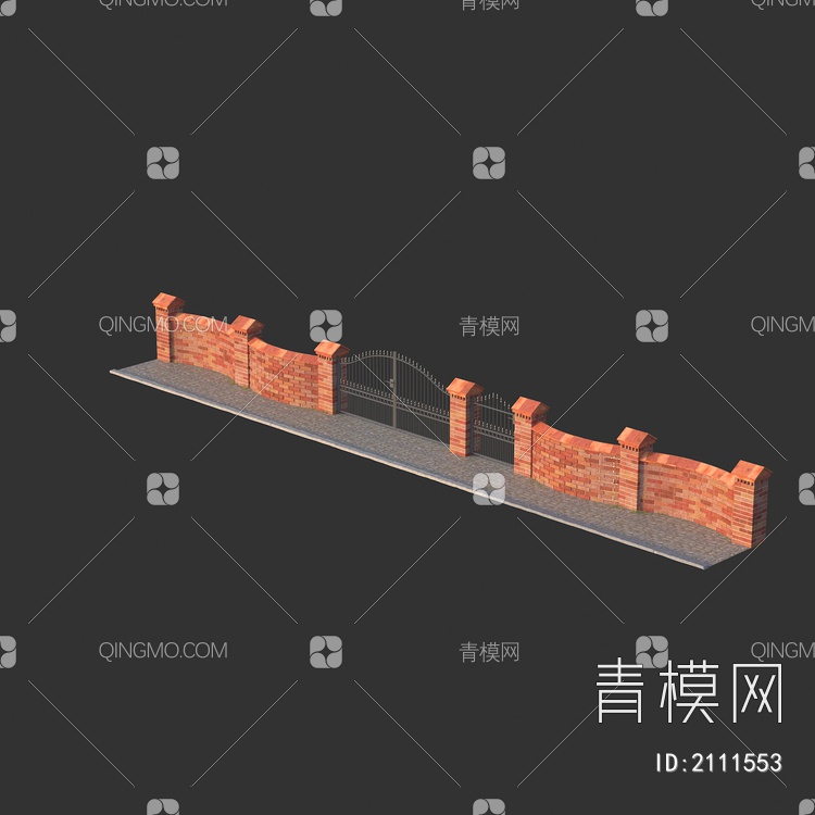 围墙 围栏 围挡 人行道 铁栏杆 铁门3D模型下载【ID:2111553】