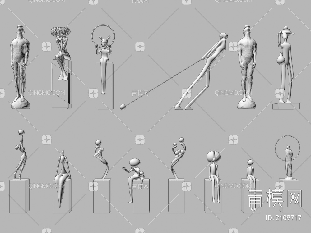 艺术品创意饰品摆件 人物雕像3D模型下载【ID:2109717】