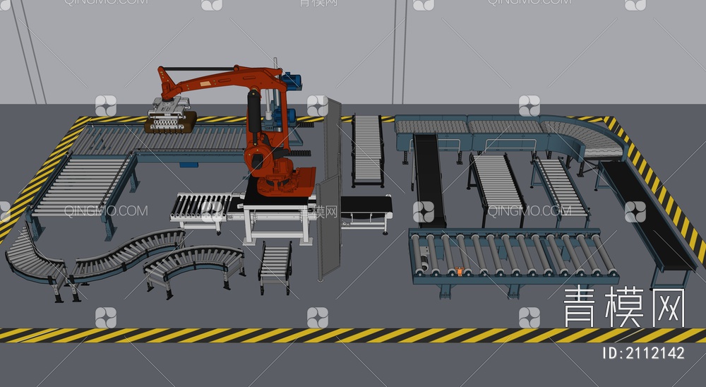 传送带生产线物流机器人SU模型下载【ID:2112142】