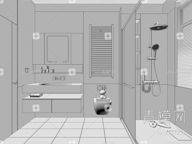 卫生间 马桶 花洒 浴室柜 洗脸盆 淋浴房 坐便器 淋浴隔断 浴缸3D模型下载【ID:2111253】