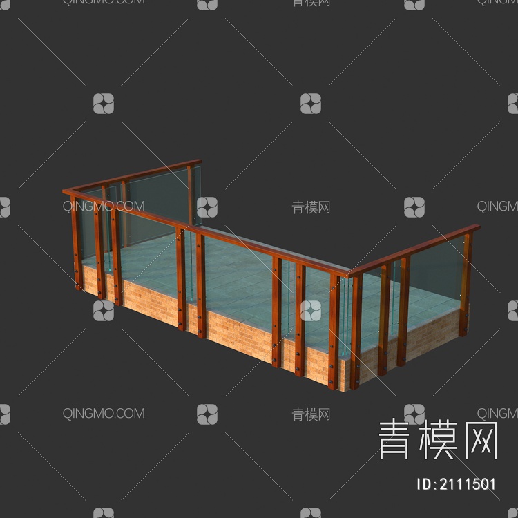 别墅阳台木制玻璃护栏围栏3D模型下载【ID:2111501】